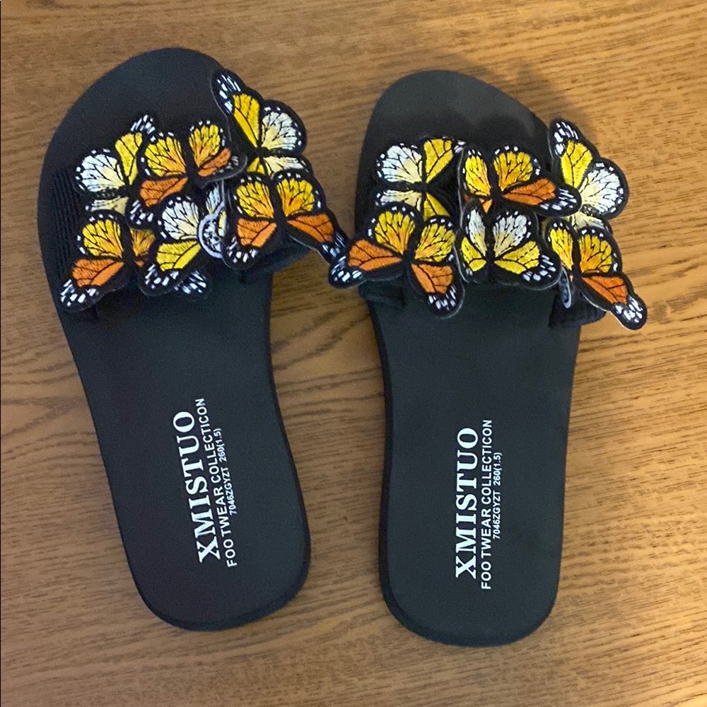 Black and Yellow Butterfly Sandals